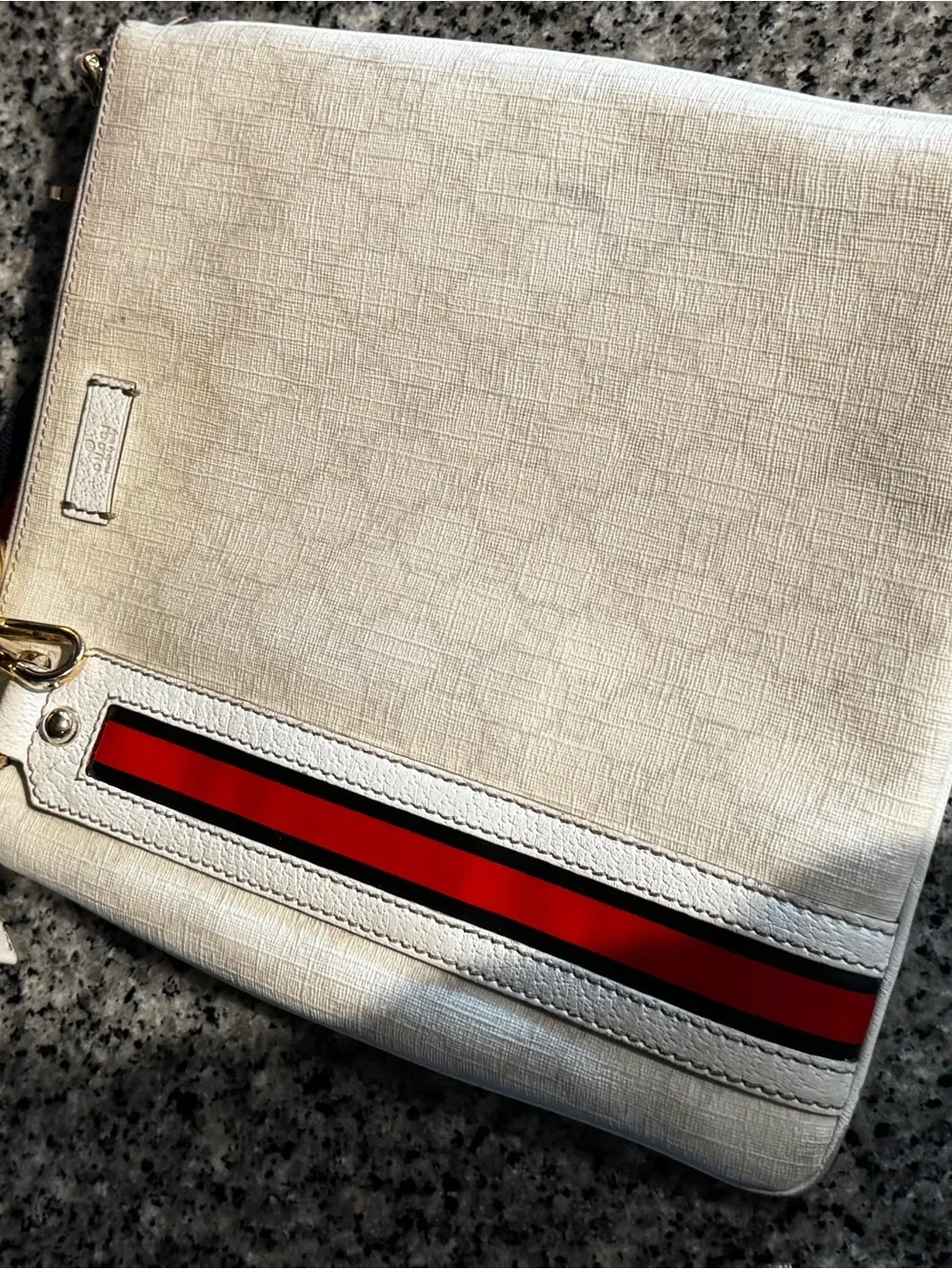Gucci White Toiletry Bag with Red & Navy Blue Stripe